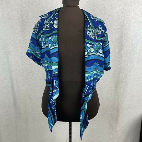 TAurus II Vintage Blue Green Hawaiian Tie Front Top - Picture 5 of 6